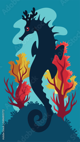 Silhouette of a Seahorse Clinging to a Delicate Coral Branch