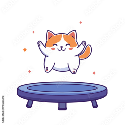 A contemporary and secluded depiction of a fluffy cat working out on a treadmill
