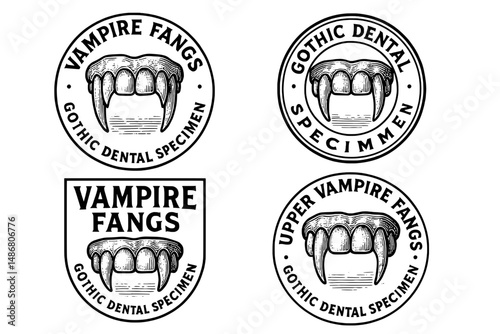 Intricate vintage emblem collection featuring gothic dental specimens and vampire fangs design for unique branding opportunities