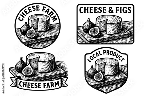 Explore unique vintage engravings of cheese farm logos showcasing local products with artistic flair and attention to detail