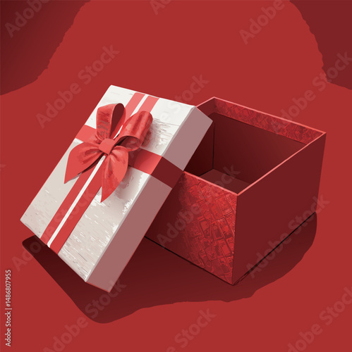 A beautifully wrapped gift box with a red ribbon on a vibrant red background.