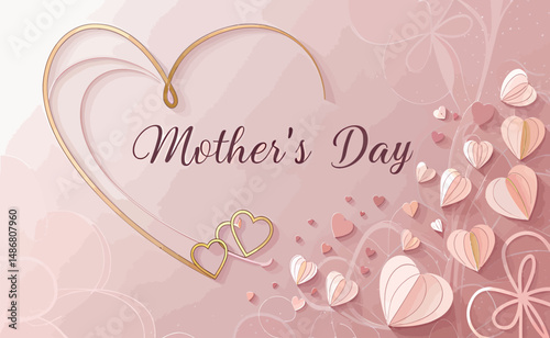 Elegant Mother's Day card design with hearts in soft pink tones.