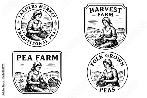 Vintage floral engravings showcase traditional farming practices with peas, perfect for a rustic-themed design project