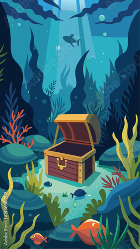 Mysterious Silhouette of an Ancient Treasure Chest in Darkness