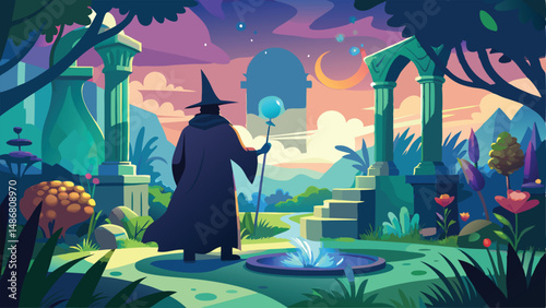 Silhouette of a Mysterious Wizard Casting Enchantments