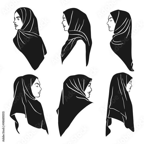 silhouette muslimah hijab girl on black color collection