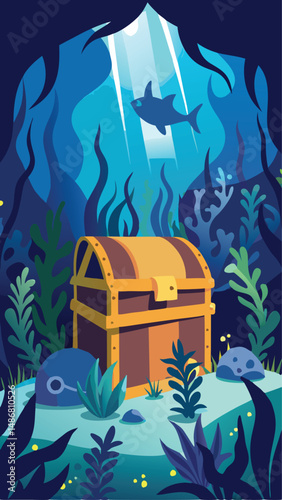 Silhouette Illustration of an Enigmatic Treasure Chest Surrounded by Mystique