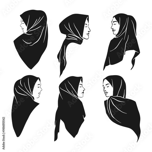 silhouette muslimah hijab girl on black color