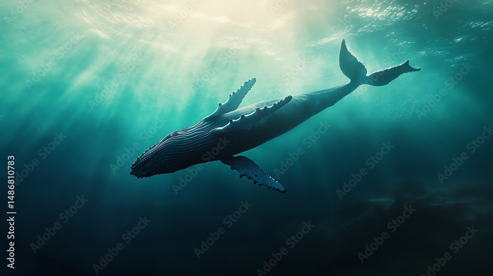 Obraz premium Whale underwater sunlight