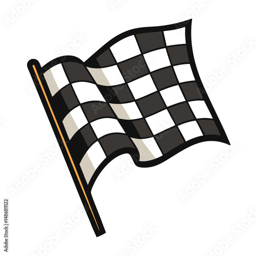 Illustrate a dynamic, waving checkered flag  with white background