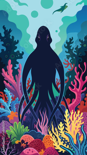 Enigmatic Silhouette of an Octopus Camouflaging in its Enigmatic Surroundings