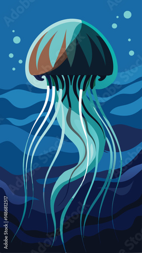 Silhouette of an Elegant Jellyfish Gracefully Drifting in the Ocean Depths