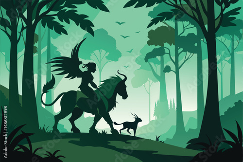 Mystical Journey of Mythical Creatures: Centaur and Griffin Silhouettes