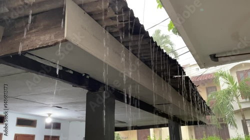 Heavy rain on the zinc roof of the house