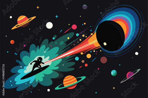 Mesmerizing Silhouette of a Black Hole Engulfing Vibrant Space Colors