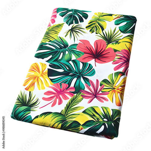 Tropical Beach Towel with Expansive Vibrant Botanic Isolated on Transparent Background
