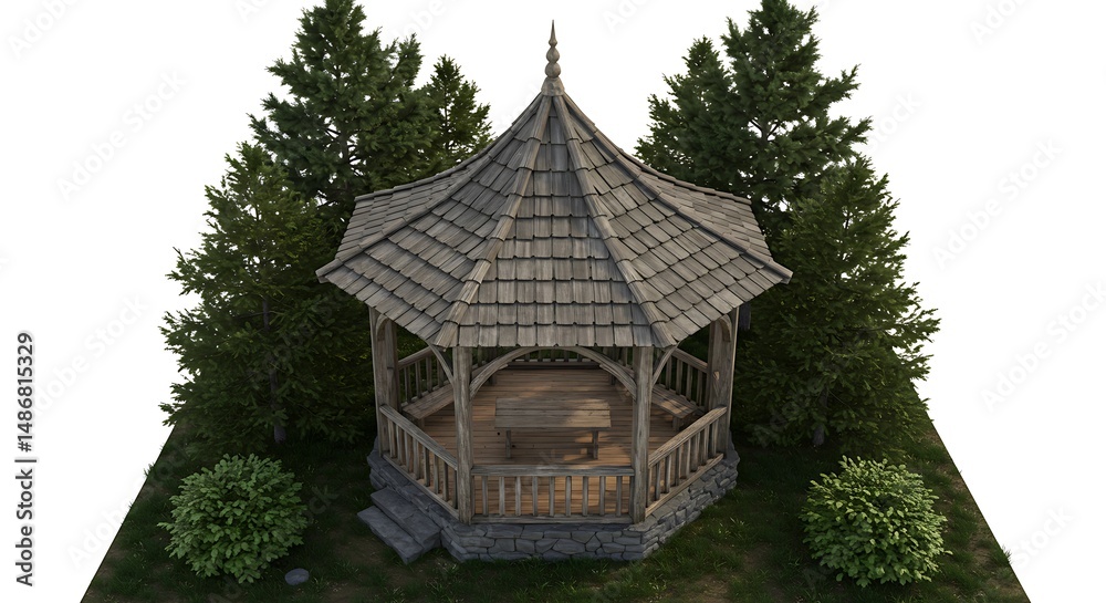 Fototapeta premium Wooden gazebo in garden environment