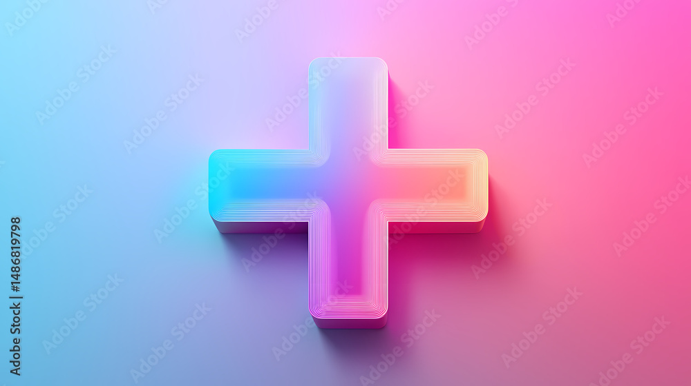 Obraz premium Plus icon on gradient background. [Neon Folktales] | Glimmer God | bright icon. Illustration