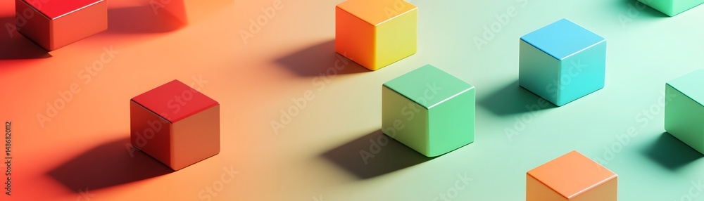 Fototapeta premium Colorful geometric shapes arranged on a gradient background.