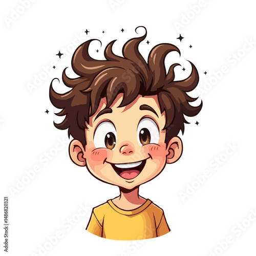 A cheerful cartoon boy with a big smile