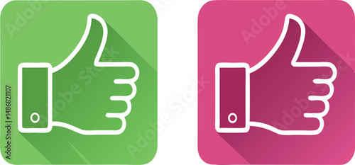 Two thumbs up icons on vibrant backgrounds symbolize approval and positivity.