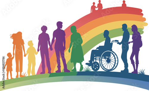 Colorful silhouettes of diverse individuals celebrating unity and inclusivity.