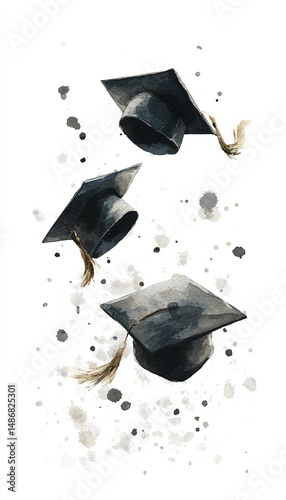 graduation white watercolor olated hats background throwing sketch academic accomplish air art artistic artwork background black cap celebration ceremony cheer college commencement degree educate. Hig