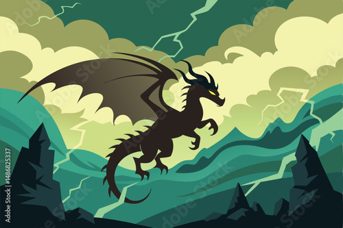 Dragon's Fiery Flight Through Heavenly Clouds