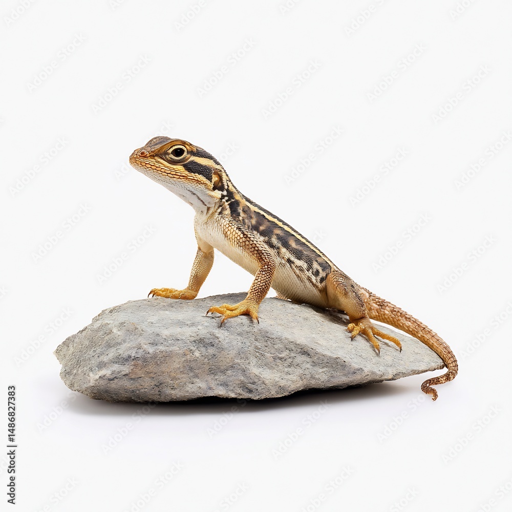 Fototapeta premium Cartoon lizard sitting on rock