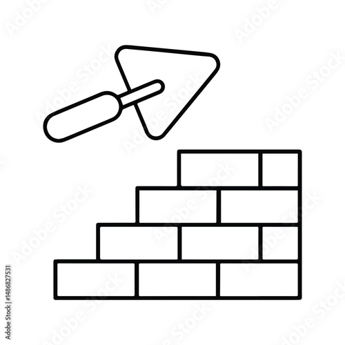 Brick Wall Icon. Brick Wall Under Construction Vector Illustration. Brick Wall With Cement Trowel Sign. Under Construction Sign.