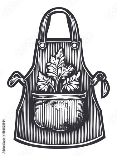 Vintage Style Apron with Herb Plant Illustration in Vector Art Design