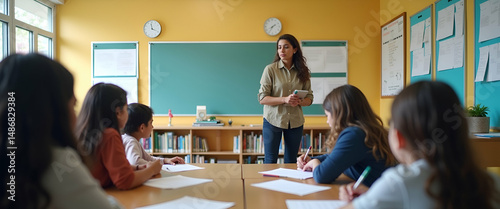 Fomentando ambientes escolares inclusivos con enfoque en diversidad y calidad educativa donde maestros lideran interacciones significativas y desarrollo cultural en espacios formales in  Photo Stock  