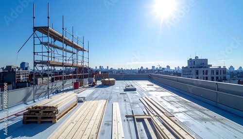 Wallpaper Mural Rooftop Construction Site in a Sunny Cityscape Torontodigital.ca