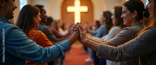 Diverse Christian Congregation Unites in Prayer: A Moment of Collective Faith and Spiritual Encouragement for Community Strength | Photo Stock Concept with Space for Text
