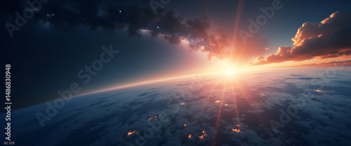 Stunning Photo Realistic Earth Day and Space Evening Concept: A Whimsical View of Earth by Day and Starry Space by Night, Perfect for Stock Photos Celebrating Nature and the Universe