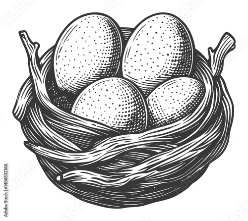 Detailed Vector Illustration of Eggs Nestled in a Natural Nest
