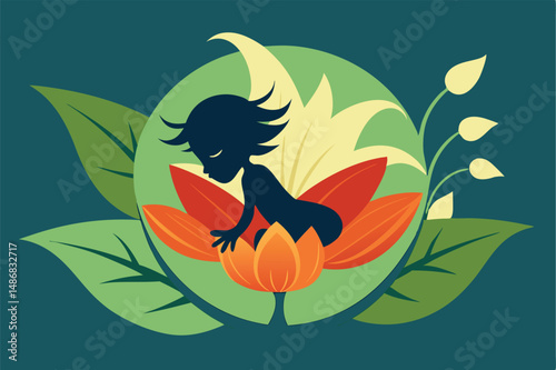 Enchanting Silhouette of a Fairy Snoozing within an Enchanted Bloom