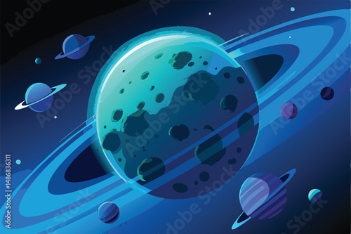 Glowing Asteroid Belt Silhouettes Mysterious Cosmic Landscape