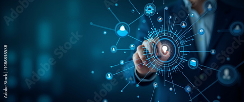 Innovative digital visualization of AI based knowledge management systems integrating advanced data organization intelligent information retrieval for enterprise efficiency in  Photo Stock  Concept  a