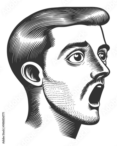 Detailed Vector Drawing of a Surprised Man with Open Mouth Expression