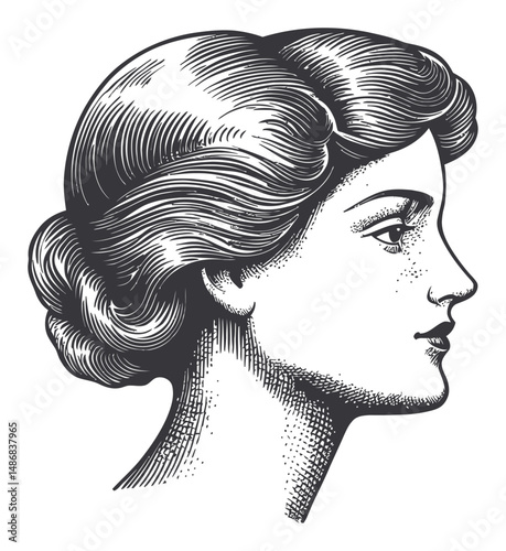 Elegant Vintage Vector Art Illustration of a Woman's Profile