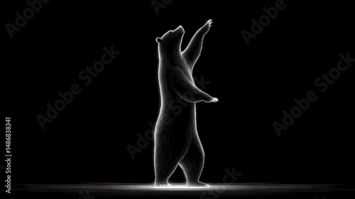 Majestic Standing Bear  Illuminated Wildlife Art  Black   White  Minimalist