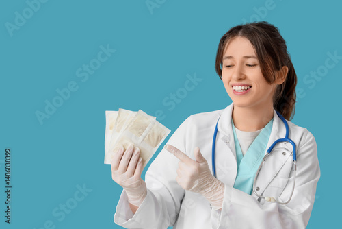 Female doctor pointing at m...