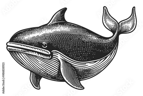 Detailed Vector Drawing of a Majestic Whale in Classic Style