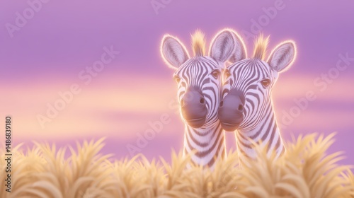 Two Zebras at Sunset  African Savanna  Wildlife Photography