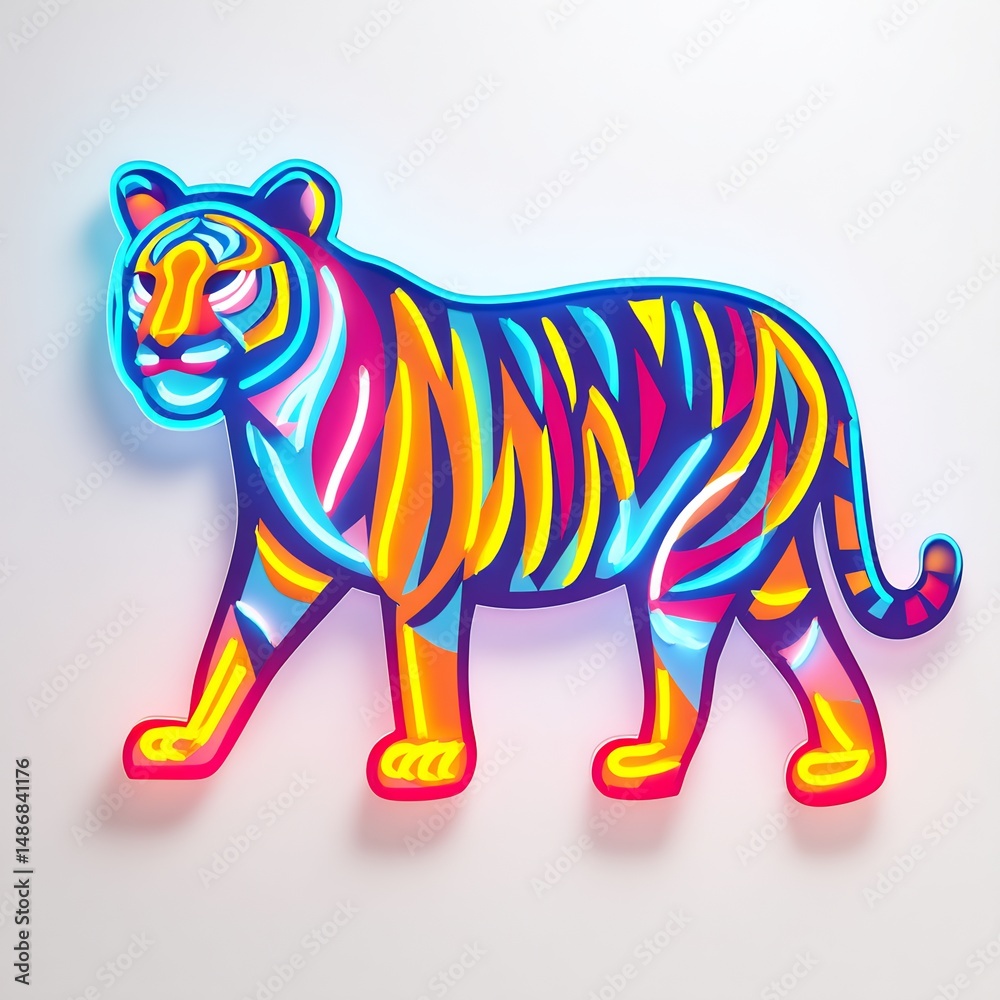 Fototapeta premium Neon glowing tiger urban street art