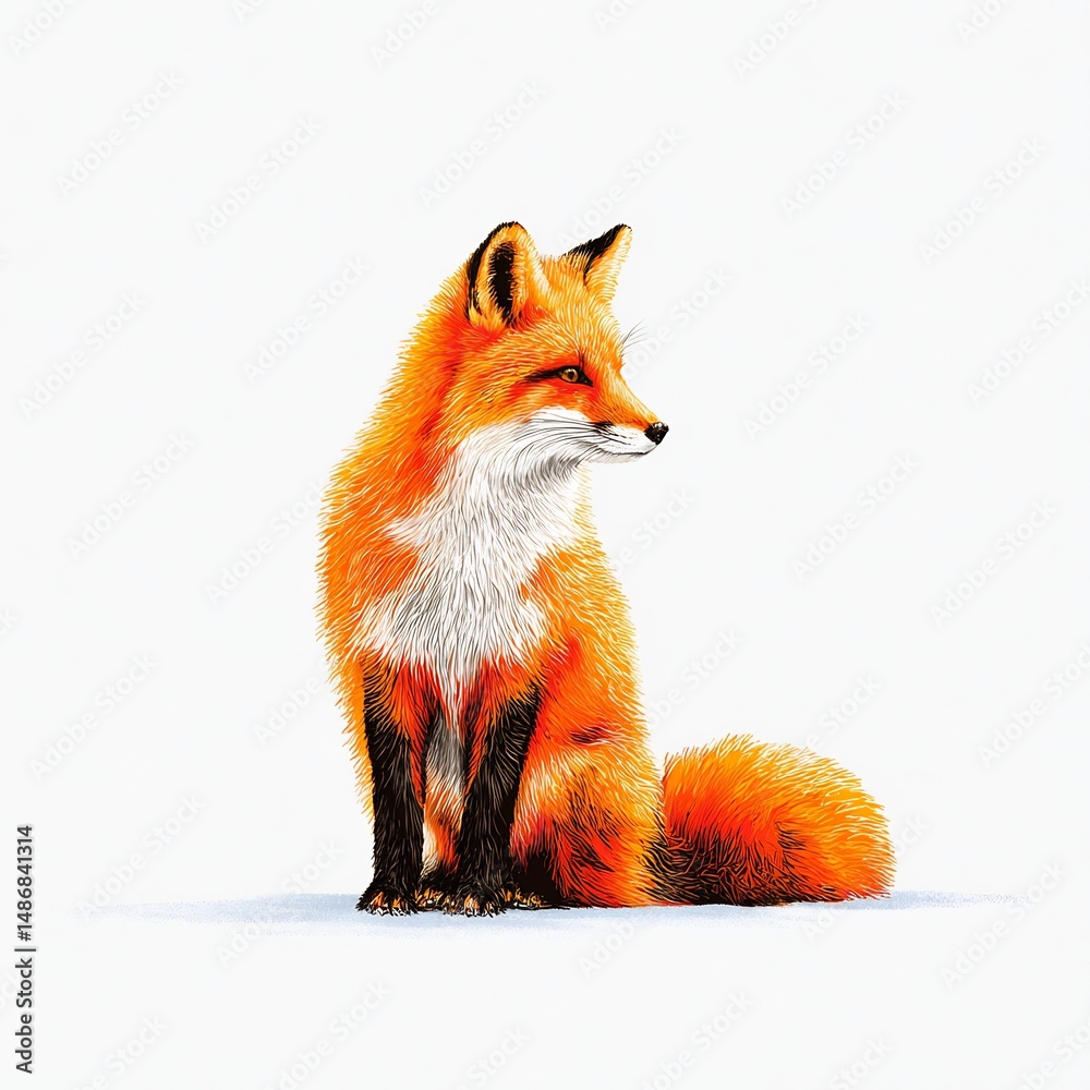 Fototapeta premium Red Fox Sitting with Curled Tail
