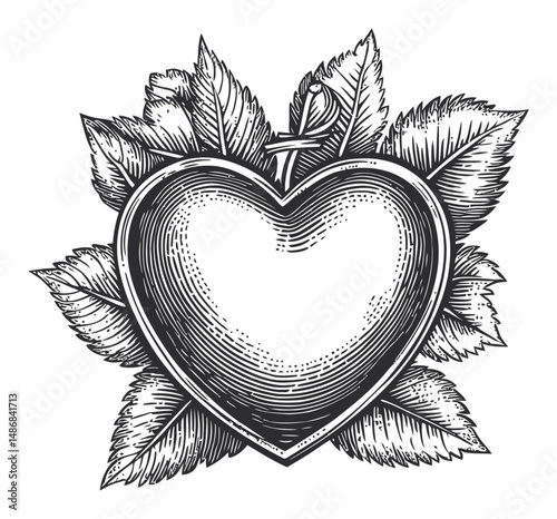 Hand-Drawn Heart Design Surrounded by Ornate Leaves and Vines