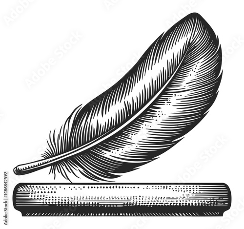 Vintage Feather Quill on Ink Pot for Artistic or Writing Themes