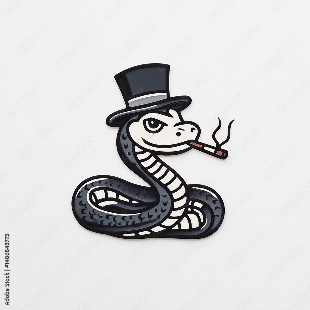 Obraz premium Punk snake with top hat and cigarette